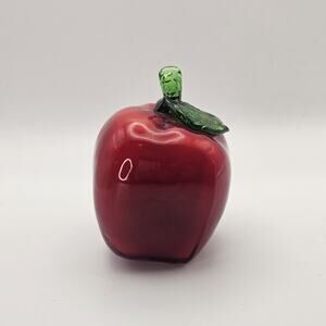 Vintage Glass Red Green Apple Fruit Art Glass Deco Unmarked Teacher Gift